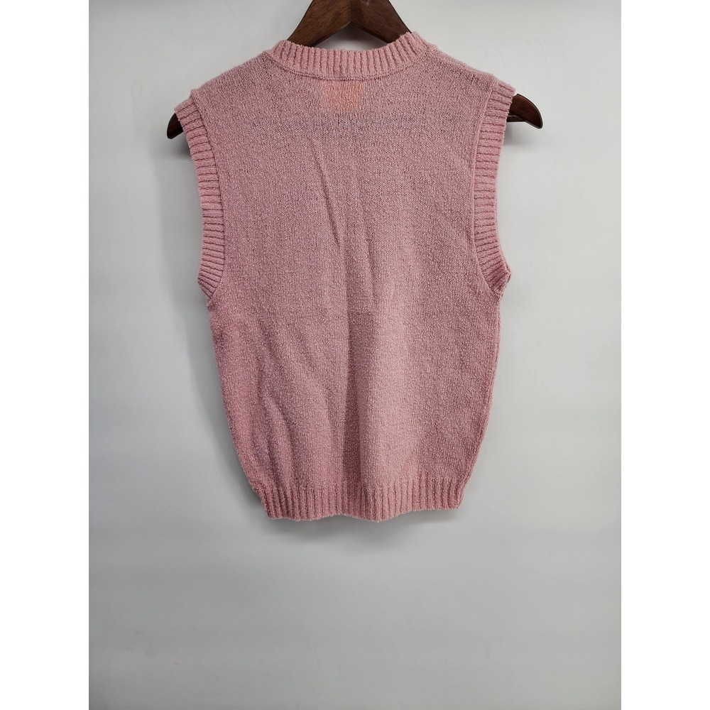 Pendleton‎ Pink Virgin Wool Knit Sweater Vest Gold Button Shoulder Medium - Picture 8 of 9
